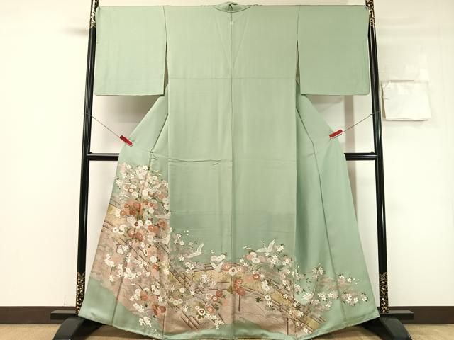 平和屋着物●豪華色留袖　渡り橋飛鶴花文　金彩　正絹　逸品　CABN6164vp