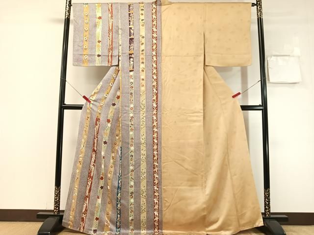 平和屋着物●上質な小紋　片身代わり　鹿の子花間道　金彩　鈴乃屋扱い　正絹　逸品　CABN6166vp