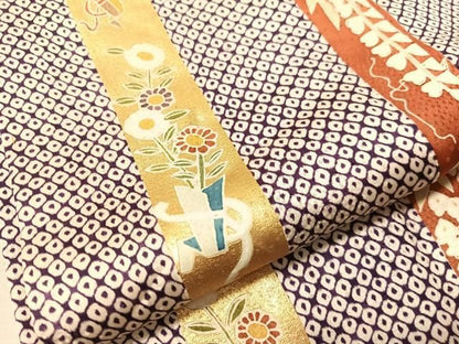 平和屋着物●上質な小紋　片身代わり　鹿の子花間道　金彩　鈴乃屋扱い　正絹　逸品　CABN6166vp