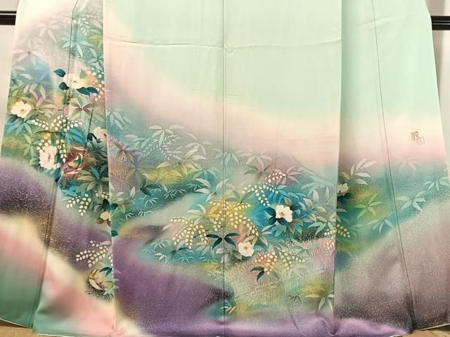 平和屋着物●訪問着　手描き　古慕里　花鳥文　暈し染め　金彩　正絹　逸品　CABN6171vp
