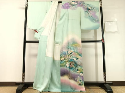 平和屋着物●訪問着　手描き　古慕里　花鳥文　暈し染め　金彩　正絹　逸品　CABN6171vp