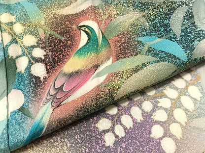 平和屋着物●訪問着　手描き　古慕里　花鳥文　暈し染め　金彩　正絹　逸品　CABN6171vp