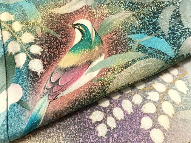 平和屋着物●訪問着　手描き　古慕里　花鳥文　暈し染め　金彩　正絹　逸品　CABN6171vp