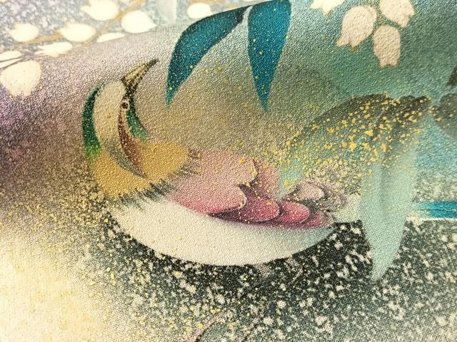 平和屋着物●訪問着　手描き　古慕里　花鳥文　暈し染め　金彩　正絹　逸品　CABN6171vp