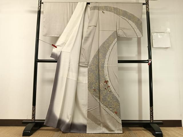 平和屋着物●訪問着　絞り　刺繍　道長花文　金彩　正絹　逸品　未使用　CABN6172vp