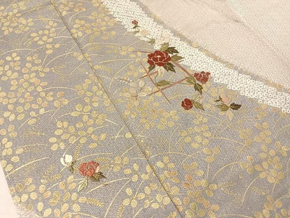 平和屋着物●訪問着　絞り　刺繍　道長花文　金彩　正絹　逸品　未使用　CABN6172vp