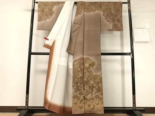 平和屋着物●訪問着　立波扇面花鳥蝶文　暈し染め　正絹　逸品　CABN6173vp