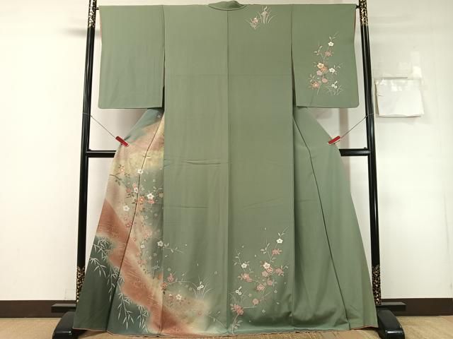 平和屋着物●訪問着　流水枝花文　暈し染め　金彩　ロング丈　正絹　逸品　CABN6185vp