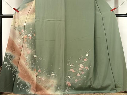 平和屋着物●訪問着　流水枝花文　暈し染め　金彩　ロング丈　正絹　逸品　CABN6185vp
