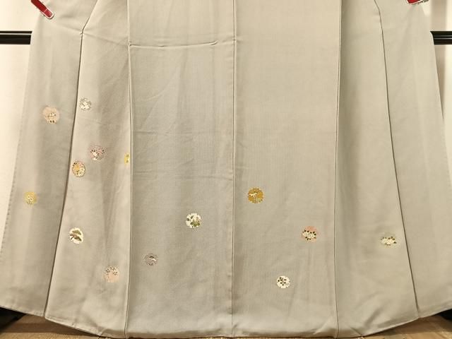平和屋着物●江戸小紋　訪問着　刺繍　万筋　灰青色×白磁色　雪輪花文　金彩　正絹　逸品　CABN6194vp