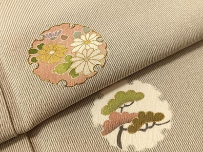 平和屋着物●江戸小紋　訪問着　刺繍　万筋　灰青色×白磁色　雪輪花文　金彩　正絹　逸品　CABN6194vp