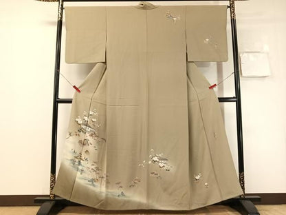 平和屋着物●訪問着　友禅　作家物　風景花文　暈し染め　正絹　逸品　CABN6198vp