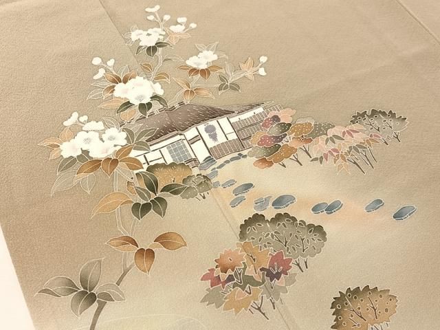 平和屋着物●訪問着　友禅　作家物　風景花文　暈し染め　正絹　逸品　CABN6198vp