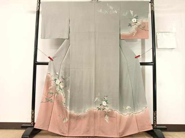 平和屋着物●訪問着　刺繍　枝花文　暈し染め　金彩　正絹　逸品　CABN6203vp