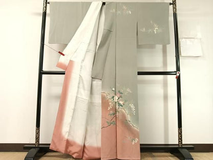 平和屋着物●訪問着　刺繍　枝花文　暈し染め　金彩　正絹　逸品　CABN6203vp