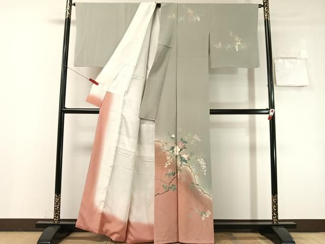 平和屋着物●訪問着　刺繍　枝花文　暈し染め　金彩　正絹　逸品　CABN6203vp