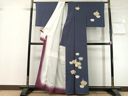 平和屋着物●十日町老舗ブランド　吉澤友禅　吾妻徳穂　訪問着　刺繍　地紙花文　金銀彩　正絹　逸品　未使用　CABN6207vp