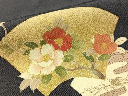 平和屋着物●十日町老舗ブランド　吉澤友禅　吾妻徳穂　訪問着　刺繍　地紙花文　金銀彩　正絹　逸品　未使用　CABN6207vp