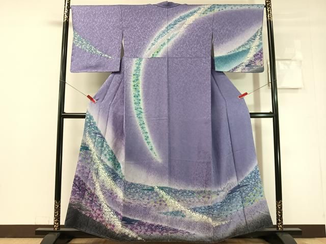 平和屋着物●訪問着　絞り　笹花文　暈し染め　金通し地　正絹　逸品　未使用　CABN6225vp