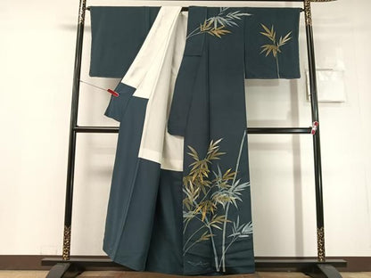 平和屋着物●訪問着　刺繍　笹竹文　金糸　鬼しぼ縮緬　正絹　逸品　未使用　CABN6227vp