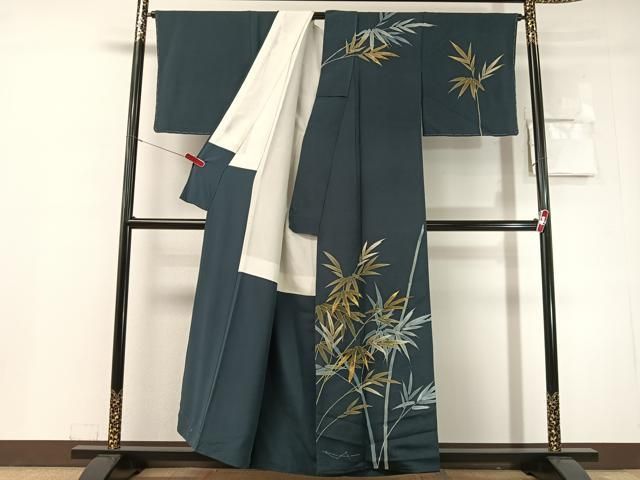 平和屋着物●訪問着　刺繍　笹竹文　金糸　鬼しぼ縮緬　正絹　逸品　未使用　CABN6227vp