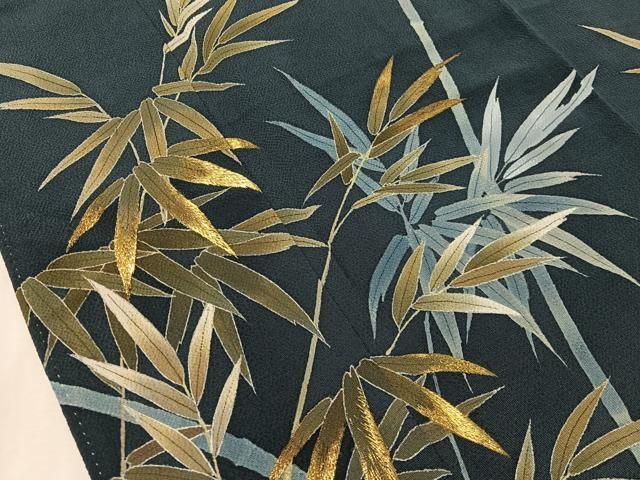 平和屋着物●訪問着　刺繍　笹竹文　金糸　鬼しぼ縮緬　正絹　逸品　未使用　CABN6227vp
