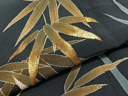 平和屋着物●訪問着　刺繍　笹竹文　金糸　鬼しぼ縮緬　正絹　逸品　未使用　CABN6227vp