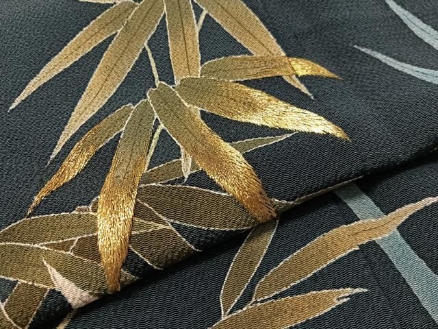 平和屋着物●訪問着　刺繍　笹竹文　金糸　鬼しぼ縮緬　正絹　逸品　未使用　CABN6227vp