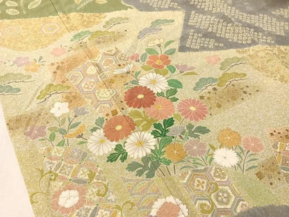 平和屋着物●訪問着　絞り　流水色紙花文　金彩　正絹　逸品　CABN6232vp
