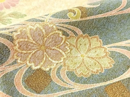 平和屋着物●訪問着　絞り　流水色紙花文　金彩　正絹　逸品　CABN6232vp