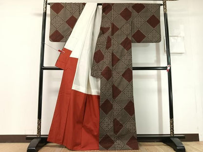 平和屋着物●本場大島紬　龍郷絣　菱花文　正絹　逸品　CABN6234vp