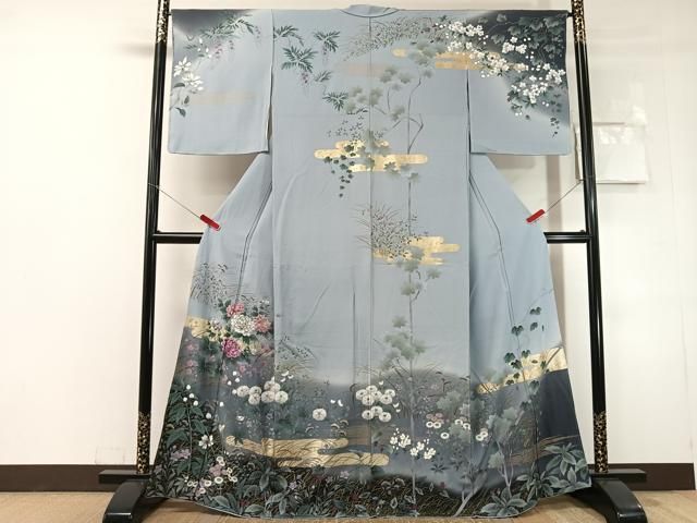 平和屋着物●英王室献上友禅作家　木下勝功　訪問着　刺繍　霞草花文　暈し染め　金彩　正絹　逸品　未使用　CABN6236vp