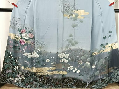 平和屋着物●英王室献上友禅作家　木下勝功　訪問着　刺繍　霞草花文　暈し染め　金彩　正絹　逸品　未使用　CABN6236vp