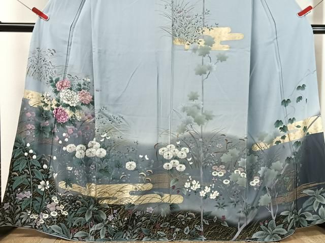 平和屋着物●英王室献上友禅作家　木下勝功　訪問着　刺繍　霞草花文　暈し染め　金彩　正絹　逸品　未使用　CABN6236vp