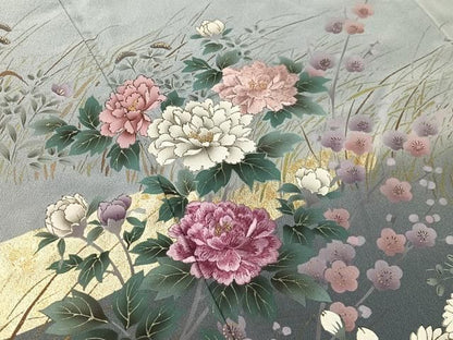 平和屋着物●英王室献上友禅作家　木下勝功　訪問着　刺繍　霞草花文　暈し染め　金彩　正絹　逸品　未使用　CABN6236vp
