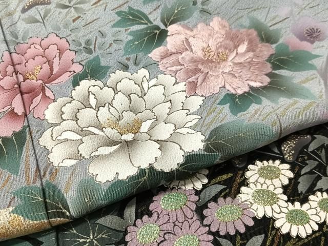 平和屋着物●英王室献上友禅作家　木下勝功　訪問着　刺繍　霞草花文　暈し染め　金彩　正絹　逸品　未使用　CABN6236vp