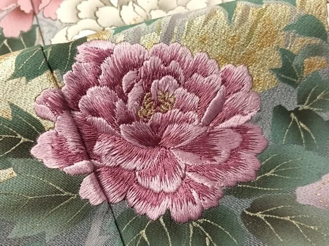 平和屋着物●英王室献上友禅作家　木下勝功　訪問着　刺繍　霞草花文　暈し染め　金彩　正絹　逸品　未使用　CABN6236vp