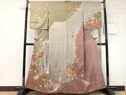 平和屋着物●訪問着　駒刺繍　慶彩小袖　籬吉祥花文　金彩　正絹　逸品　CABN6246vp