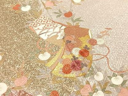 平和屋着物●訪問着　駒刺繍　慶彩小袖　籬吉祥花文　金彩　正絹　逸品　CABN6246vp