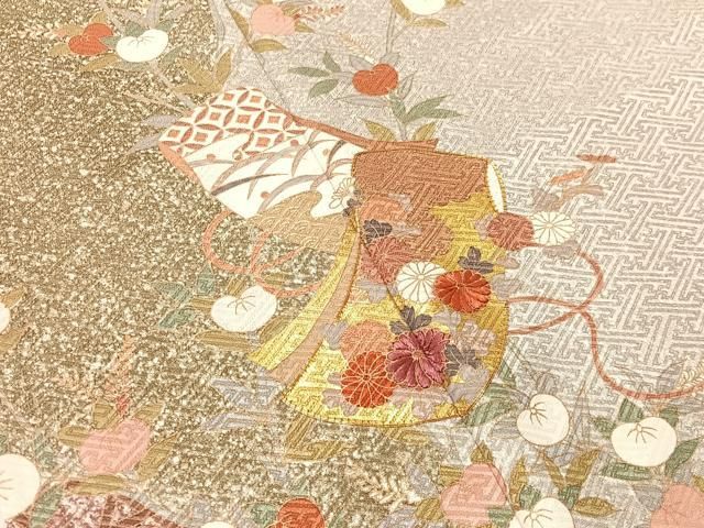 平和屋着物●訪問着　駒刺繍　慶彩小袖　籬吉祥花文　金彩　正絹　逸品　CABN6246vp