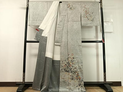 平和屋着物●訪問着　草花文　たたき染　金彩　正絹　逸品　CABN6251vp