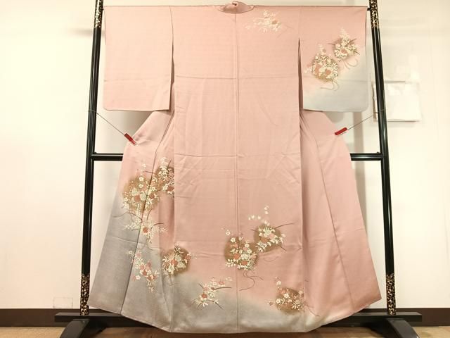 平和屋着物●訪問着　刺繍　草花文　暈し染め　金彩　正絹　逸品　CABN6254vp