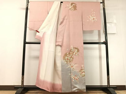 平和屋着物●訪問着　刺繍　草花文　暈し染め　金彩　正絹　逸品　CABN6254vp