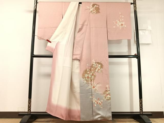 平和屋着物●訪問着　刺繍　草花文　暈し染め　金彩　正絹　逸品　CABN6254vp