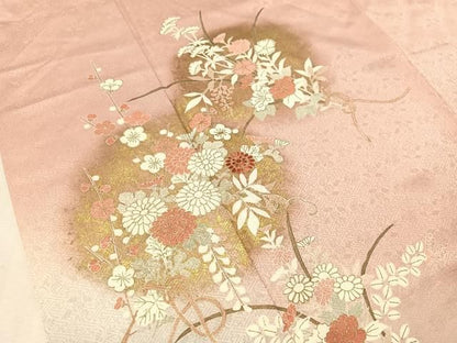 平和屋着物●訪問着　刺繍　草花文　暈し染め　金彩　正絹　逸品　CABN6254vp