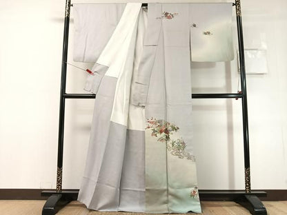 平和屋着物●中国三大刺繍　蘇州刺繍　総刺繍　訪問着　流水扇面花文　暈し染め　金糸　反端付き　正絹　逸品　CABN6261vp