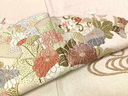 平和屋着物●中国三大刺繍　蘇州刺繍　総刺繍　訪問着　流水扇面花文　暈し染め　金糸　反端付き　正絹　逸品　CABN6261vp