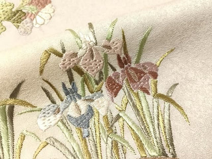 平和屋着物●中国三大刺繍　蘇州刺繍　総刺繍　訪問着　流水扇面花文　暈し染め　金糸　反端付き　正絹　逸品　CABN6261vp