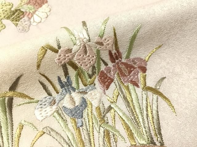 平和屋着物●中国三大刺繍　蘇州刺繍　総刺繍　訪問着　流水扇面花文　暈し染め　金糸　反端付き　正絹　逸品　CABN6261vp