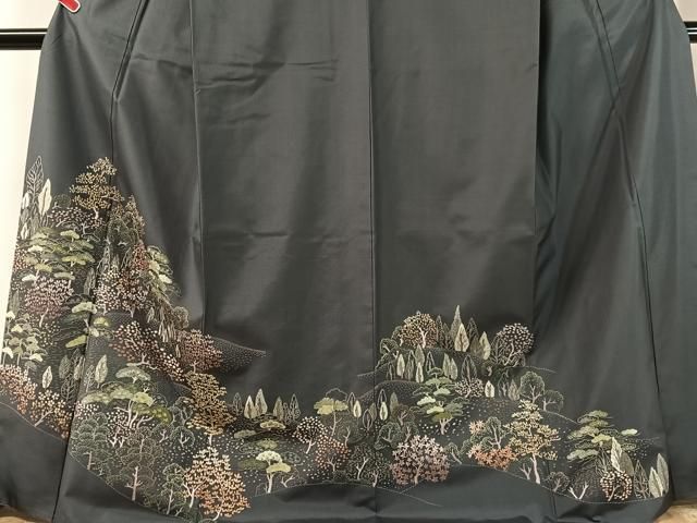 平和屋着物●本場縞大島紬　訪問着　総刺繍　花松文　さが美扱い　正絹　逸品　CABN6309vp